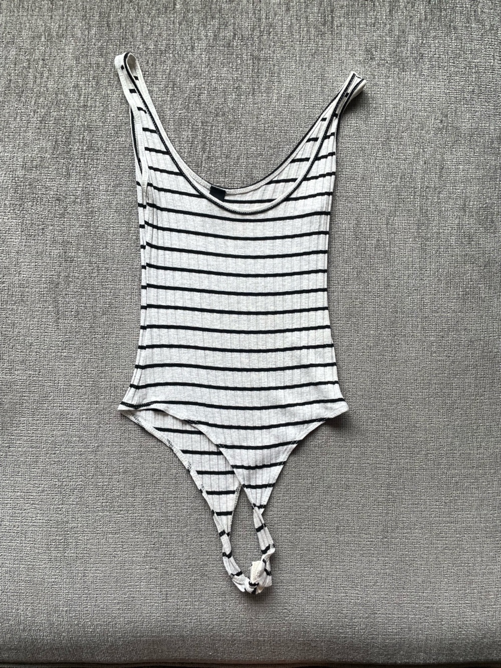 3/$20 Windsor Off-White Ribbed Tank Bodysuit with Black Stripes